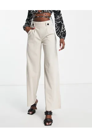 JDY Button detail wide leg dad trousers in stone