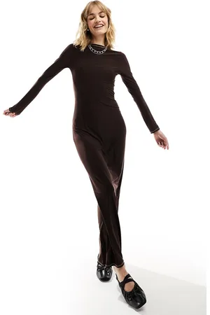 COLLUSION Long sleeve slash neck maxi dress in