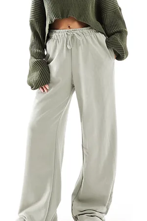 Stradivarius Petite wide leg jogger in washed khaki
