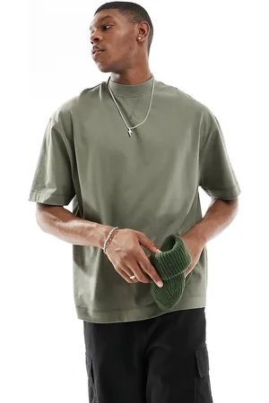 ASOS Heavyweight oversized turtle neck t-shirt in khaki
