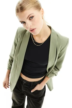 Pieces Ruched sleeve blazer in khaki