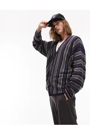 Topman Cardigan with vertical stripe in grey and
