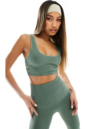 ASOS Icon seamless rib light support bra in sage