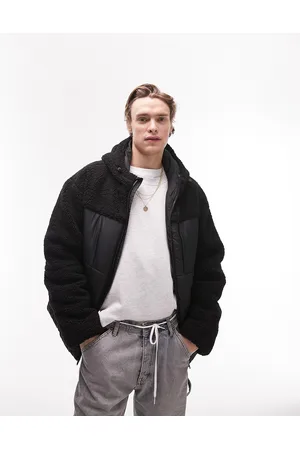 Topman Puffer jacket with borg panelling in