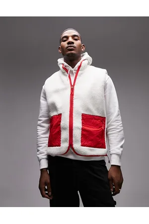 Topman Borg gilet with panel pockets in ecru