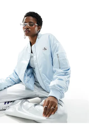 Calvin Klein Satin badge logo bomber jacket in light