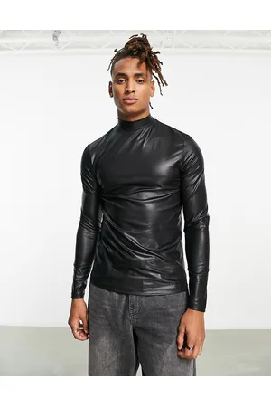 ASOS Skinny long sleeve t-shirt in textured faux leather with turtle neck