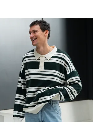Labelrail X Isaac Hudson striped super soft rugby shirt in green and cream
