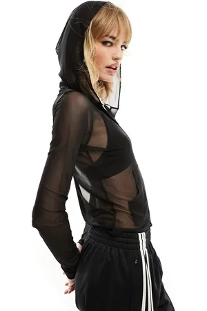 COLLUSION Mesh long sleeve hooded top in