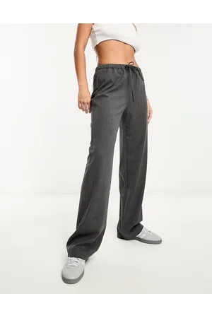 Pull&Bear Tie waist straight leg trouser in dark