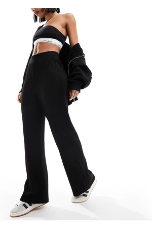New Look Ribbed wide leg trousers in
