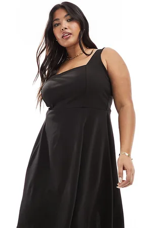 Yours Square neck pinny dress in black