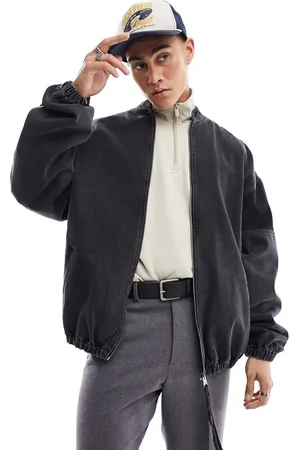 ASOS Oversized denim bomber jacket with shoulder detail in washed