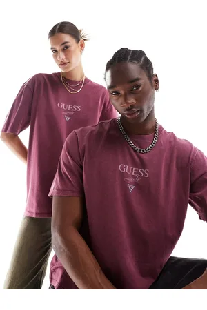 Guess Originals unisex printed baker logo tee in burgundy