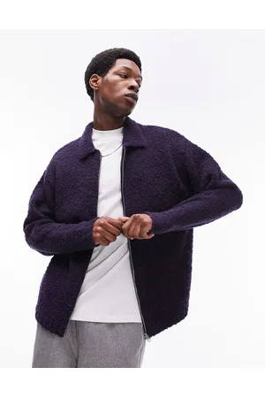 Topman Knitted boucle with alpaca zip through cardigan in