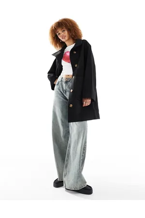 Monki High collar midi coat in
