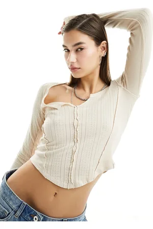 Free People Seam detail pointelle long sleeve top in birch