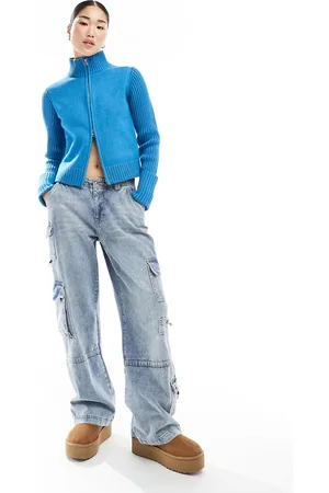 Weekday Winona high neck rib zip-through cardigan in marl
