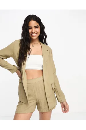 Pimkie Hammered satin blazer co-ord in camel