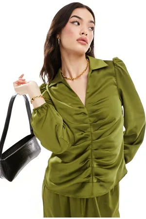 Y.A.S Ezra ruched front blouse co ord in olive