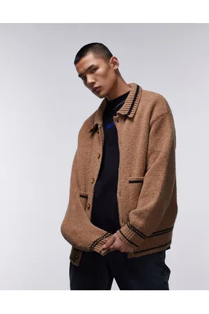 Topman Heavyweight brushed tipped cardigan with collar in