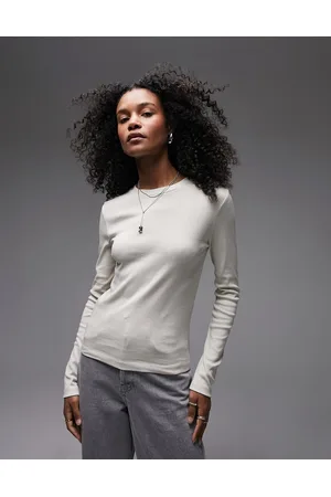 Topshop Slim long sleeve top in stone