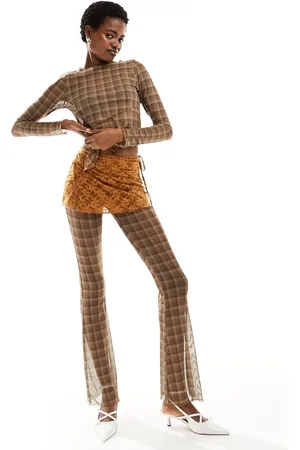 COLLUSION Check and lace mesh trouser skirt co-rd in