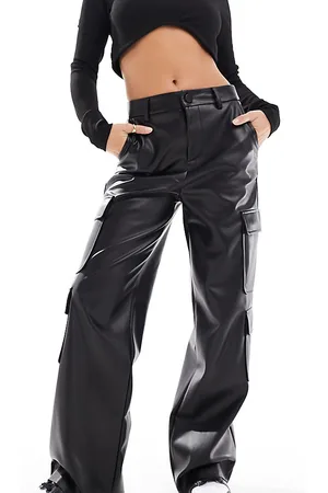 Stradivarius Petite faux leather cargo trouser in
