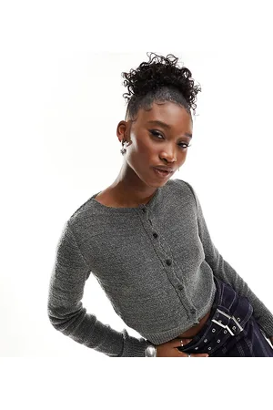 COLLUSION Knitted textured fitted micro cardigan in light