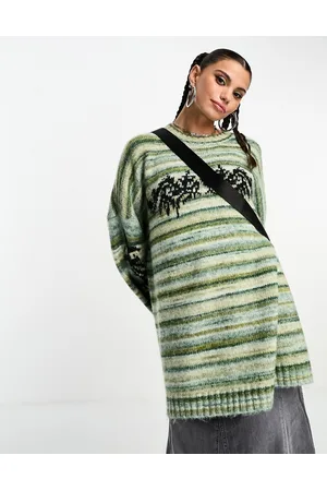 The Ragged Priest Unisex oversized knit jumper in stripe with graphic