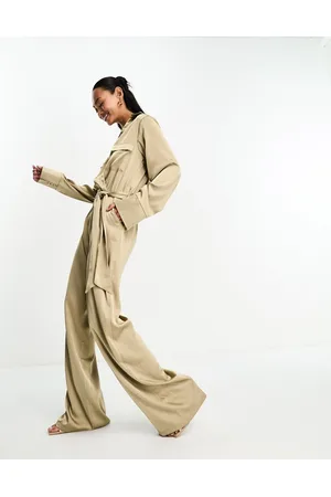 Pretty Lavish Collared satin utility jumpsuit in champagne