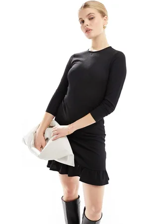 New Look Frill detail long sleeve mini dress in