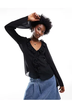 Monki Front ruffle blouse in