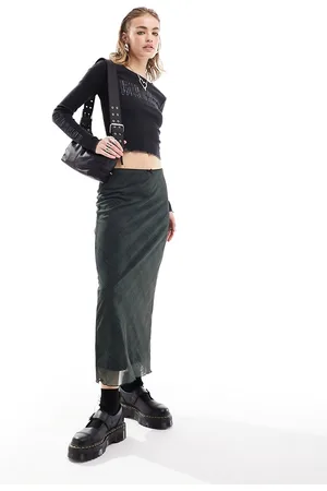 Minga London bow detail slinky 90s midi skirt in check
