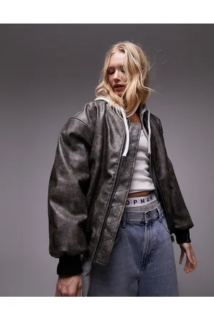 Topshop Faux leather bomber jacket in washed