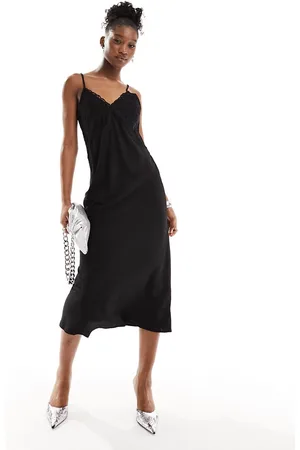 Monki Strappy maxi slip dress with lace detail in
