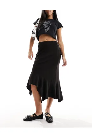 Monki Asymmetric drape midi skirt in