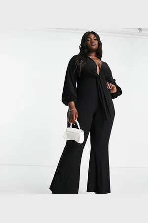 ASOS ASOS DESIGN Curve glam plunge tie front jumpsuit in slinky in