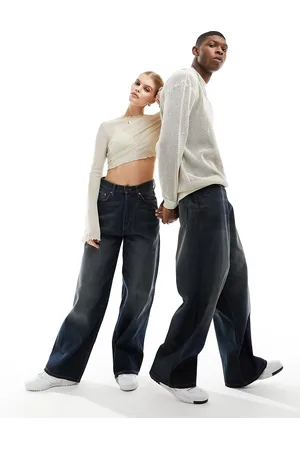 Weekday Unisex Astro loose fit wide leg jeans in Marsh