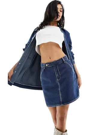 In The Style Contrast stitch denim mini skirt co-ord in dark