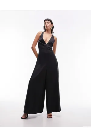 Topshop Lattice back wide leg jumpsuit in