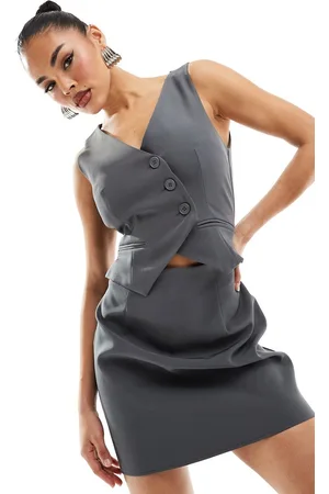 Kaiia Exclusive sleeveless waistcoat mini dress in charcoal