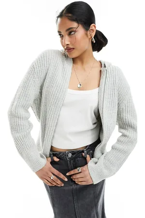 Weekday Ofelia zip through knitted cardigan hoodie in light