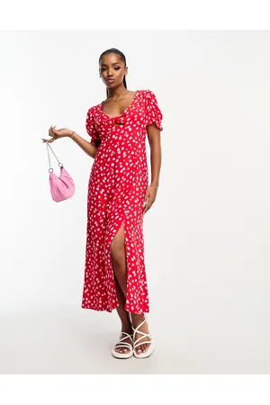 New Look Twist front v neck midi dress in pattern