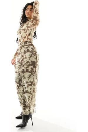 Pieces Mesh maxi skirt co-ord in abstract