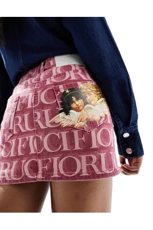 Fiorucci Micro mini skirt in burgundy monogram denim