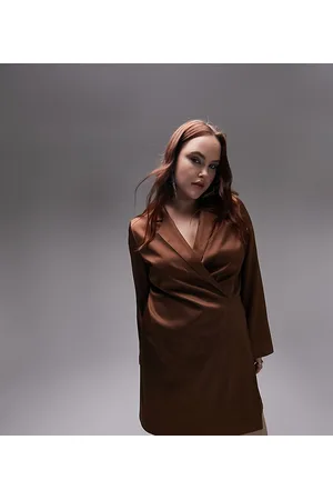 Topshop Satin mini blazer dress in chocolate