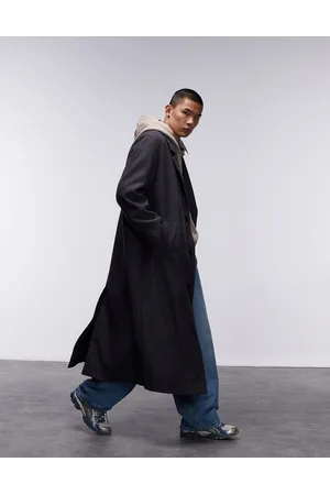 Topman Single breasted overcoat with wool in grey