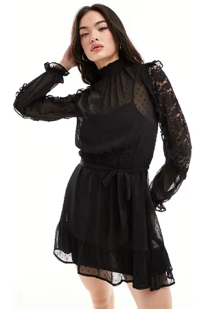 New Look Long sleeve ruffle detail chiffon mini dress in