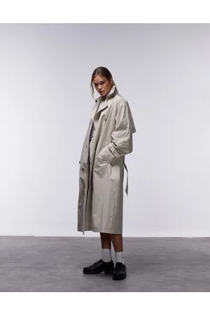 Topshop Longline trench coat in stone